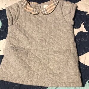 Burberry baby Girls' Gray Quilted Dress Top with Plaid Peter Pan Collar